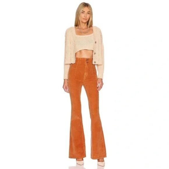 We the Free People Jayde Corduroy Flare Pants High Waist Retro Boho Women 25 - Picture 1 of 16